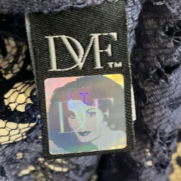 Diane Von Furstenberg Navy Blue Lace Blouse Women's Sz 6 Scallop Hem 3/4 Sleeve - Picture 7 of 8
